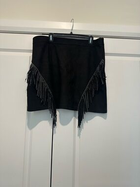 Amazon Black Mini Skirt with Studded Fringe Accent